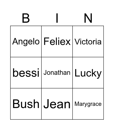 Family Name bingo Card