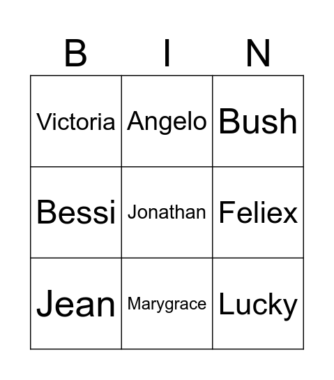 Name Bingo Card
