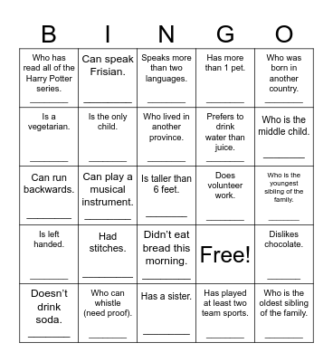 Find Someone Who... Bingo Card