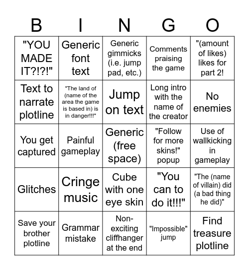 Scratch Platformer Bingo Card