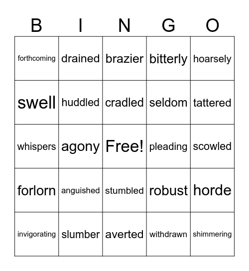 Snow Vocabulary Bingo Card