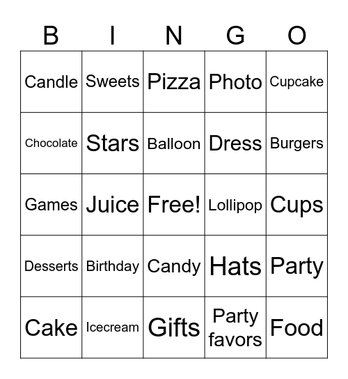 Aruna’s First Birthday Bash Bingo Card