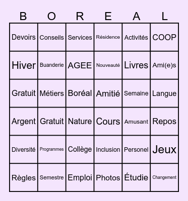 Bingo Boreal Bingo Card