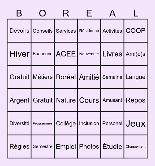 Bingo Boreal Bingo Card