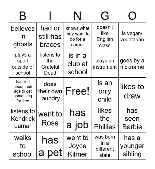 Untitled Bingo Card