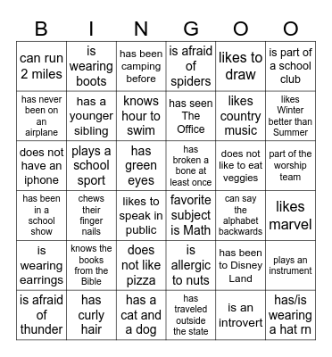 Youth Group Bingo! Bingo Card