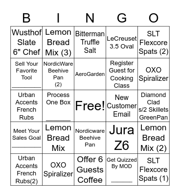 Key Item Bingo Card