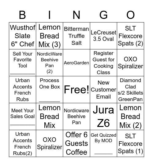 Key Item Bingo Card