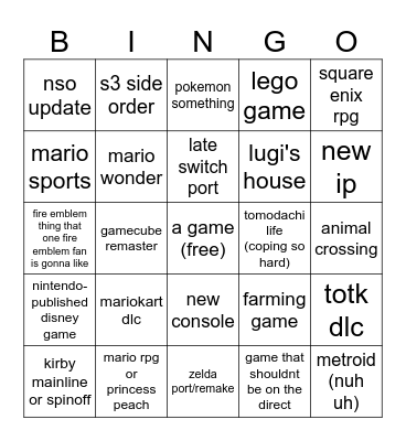 nintendo direct bingo Card