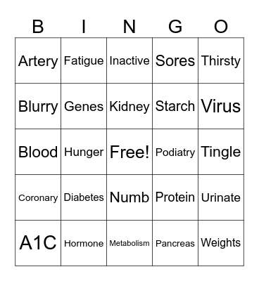 DIABETES. PREVENTION Bingo Card