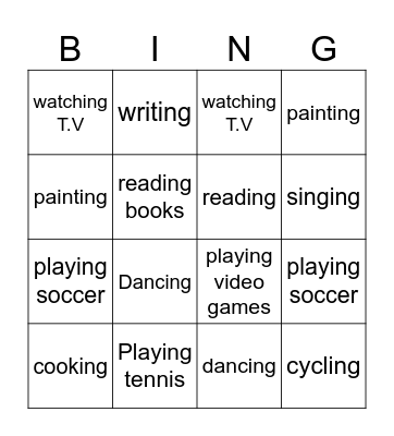 Hobbies Bingo Card