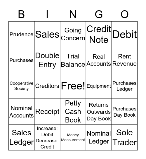 Principles of Accounts Bingo Card
