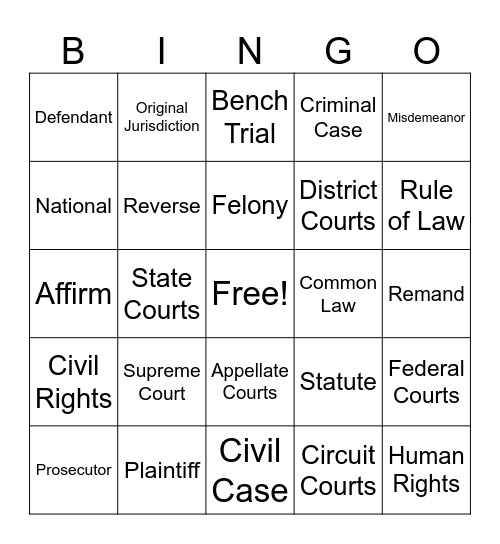 Law and Society Unit #1 Bingo Card