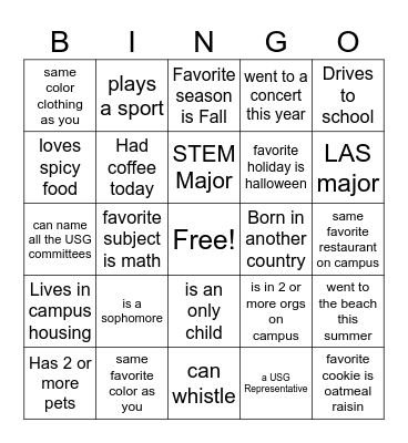 USG Bingo Card