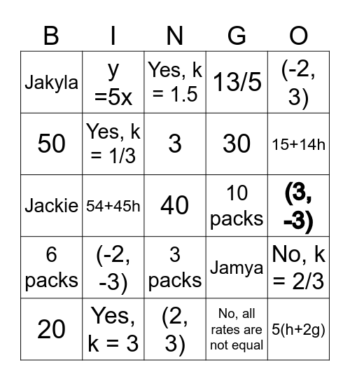 Constant of Proportionality & Review Bingo Card