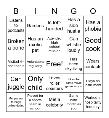 Human Bingo 2 Bingo Card