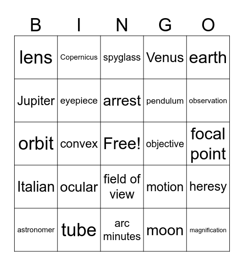 Galileo: Week 5 Bingo Card