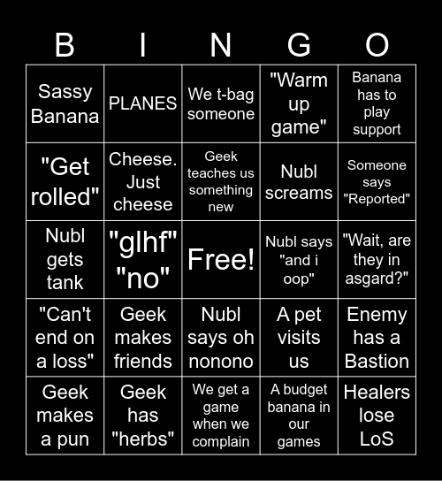 Jen's Bingo Card Bingo Card