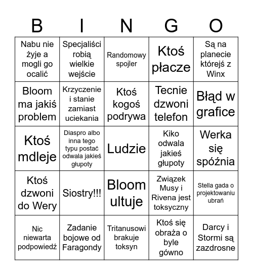 Winx bingo Card