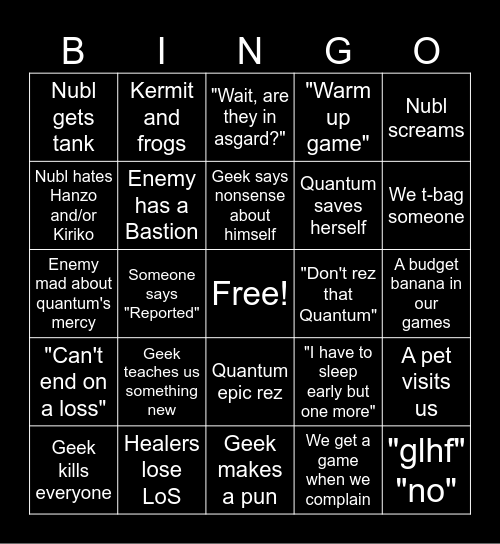 Banana's Bingo Card Bingo Card