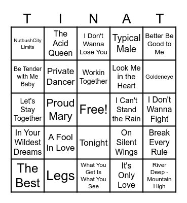 Tina Turner Let's Rock n' Bingo Card