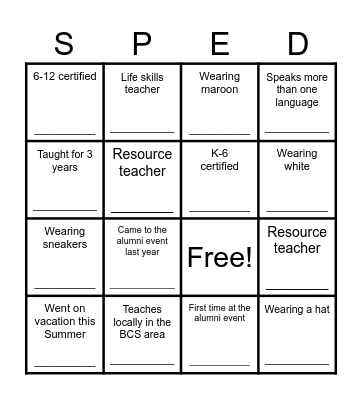 Alumni Bingo! Bingo Card