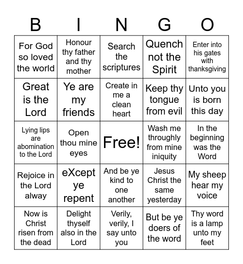 Bible Bingo Card