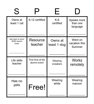 Alumni Bingo! Bingo Card