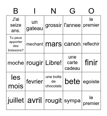 French 3 5B (2) Bingo Card