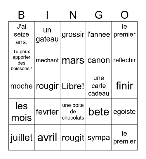 French 3 5B (2) Bingo Card