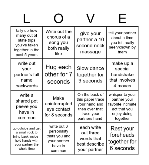 Thriving Couples Bingo Card