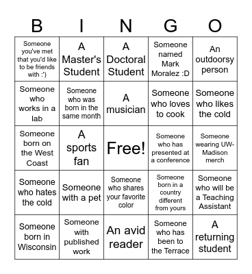 BIPOC Reception Bingo Card