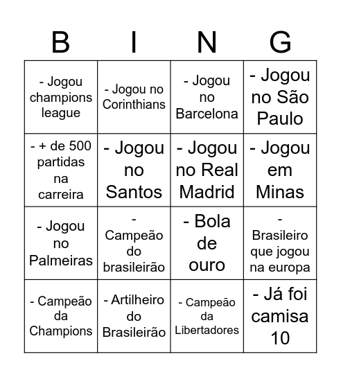Futebol Bingo Card