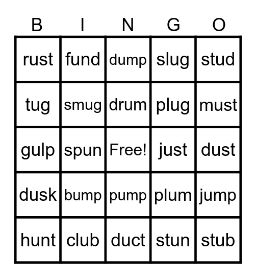 Short U Advanced (Lesson 39) Bingo Card