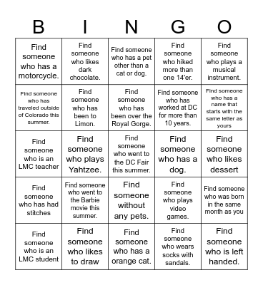Find Someone Who... Bingo Card