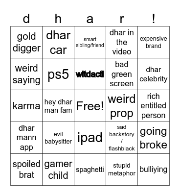 Dhar mann bingo Card