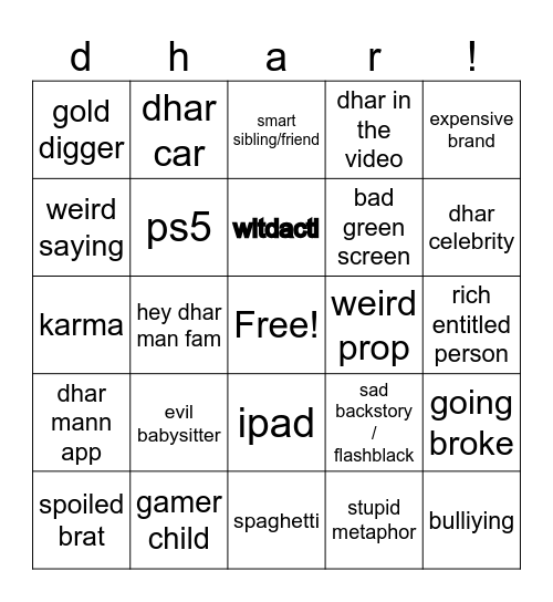 Dhar mann bingo Card