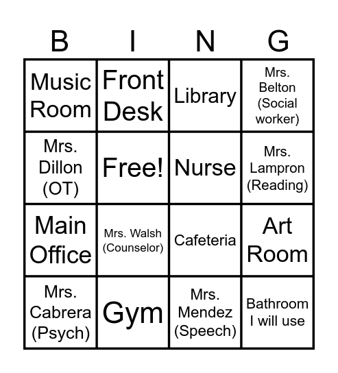 Roosevelt School Tour Bingo Card