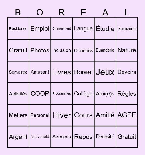 Bingo Boreal Bingo Card