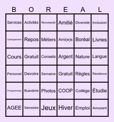 Bingo Boreal Bingo Card