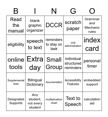 Accessibility Bingo Card