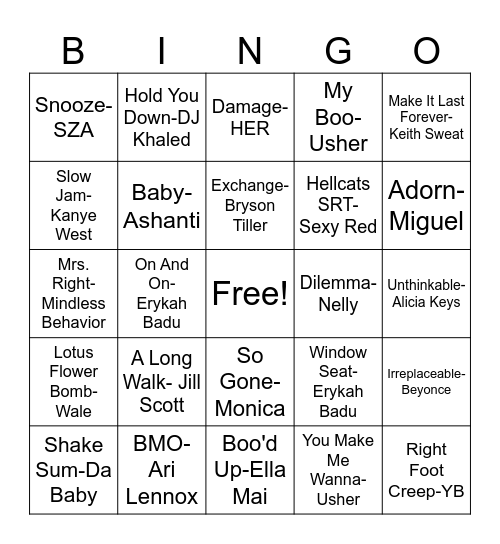 Trap And R&B Bingo 3 Bingo Card