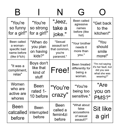 Wo-Man Bingo Card