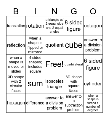 Math Bingo Card