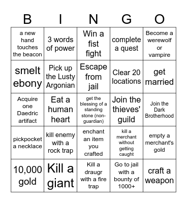 Skyrim Bingo Card
