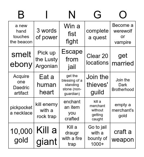 Skyrim Bingo Card