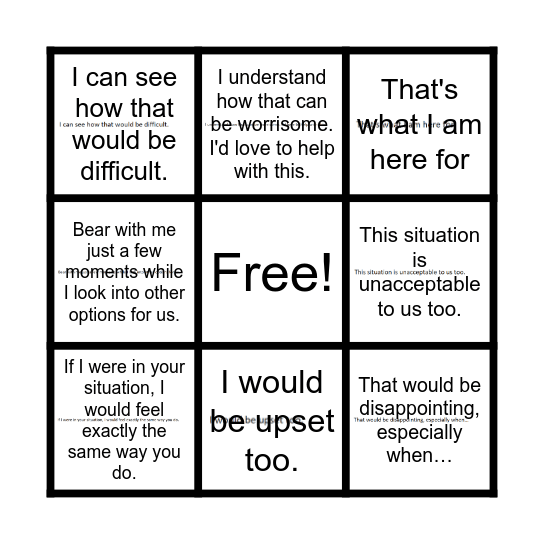 Emotional empathy statements Bingo Card
