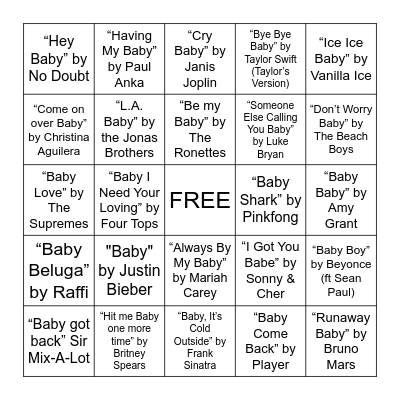 Baby Singo! Bingo Card