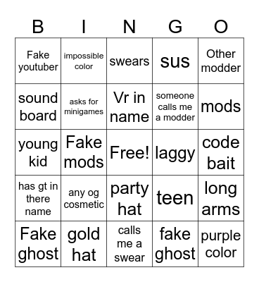 Gorilla tag bingo Card