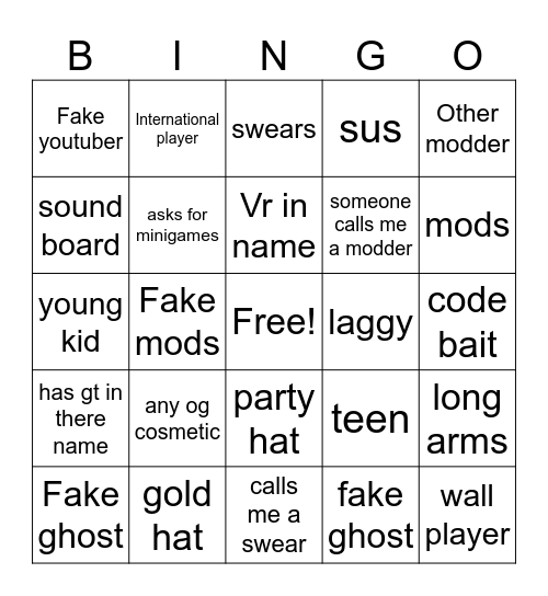 Gorilla tag bingo Card